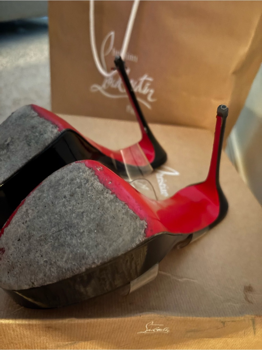 Christian Louboutin Black Patent Platform Mules with Red Soles - Picture 4 of 5